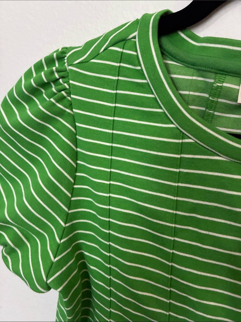 Maeve Green and White Striped Pleated Tee - Picture 4 of 9